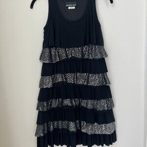 Un Deux Trois Girls Black Ruffle Sequin Party Dress Size 16